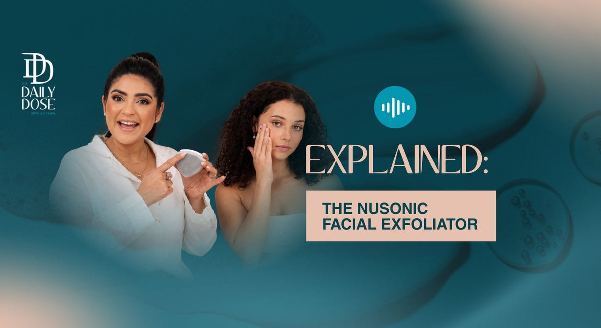 Dr Tanya demonstrating how to use the NuSonic 2.0 exfoliating device