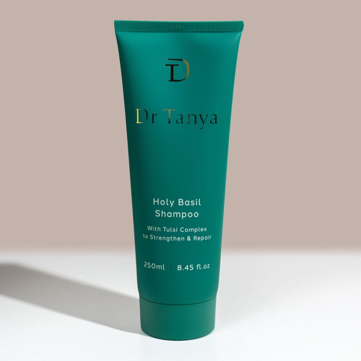 A bottle of Dr Tanya's Holy Basil shampoo
